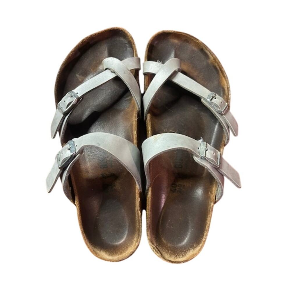 Birkenstock Silver Metallic Double Strap Sandals Cork Women’s size 40 US 9-9.5